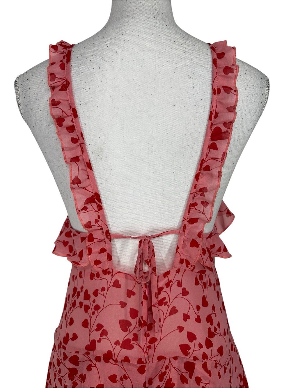 NASTY GAL / Pink & Red Heart Ruffle Romper / Size 8 / New Without Tags / Fairy - Picture 6 of 10